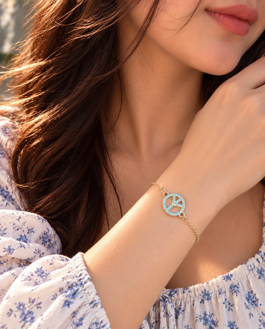 Turquoise Crystal Peace Sign Bracelet